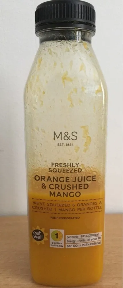 Orange juice and crushed mango