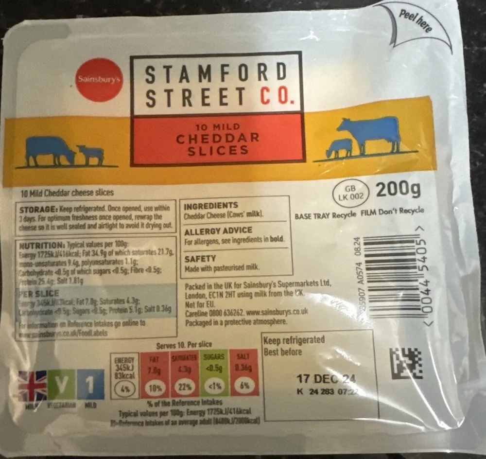10 Mild Cheddar cheese slices