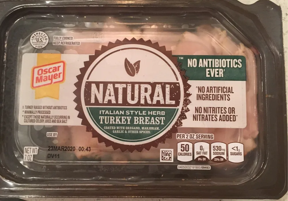 Natural italian style herb turkey breast coated with oregano, marjoram, garlic & other spices, italian style herb