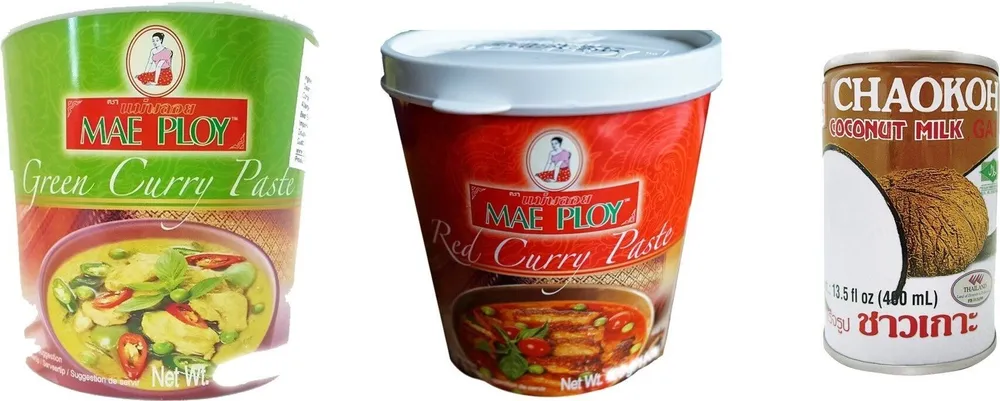 Asian cuisine red green curry paste coconut milk
