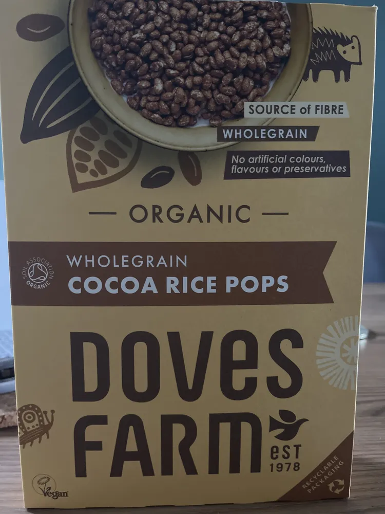 Doves Farm wholegrain cocoa rice pops