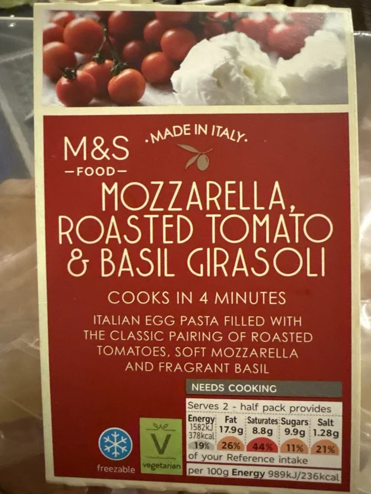 Mozzarella roasted tomato and basil girasoli