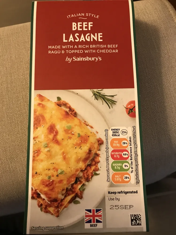beef lasagna by Sainsbury’s