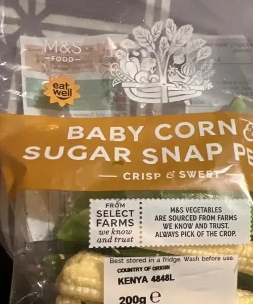 Baby corn & sugar snap peas