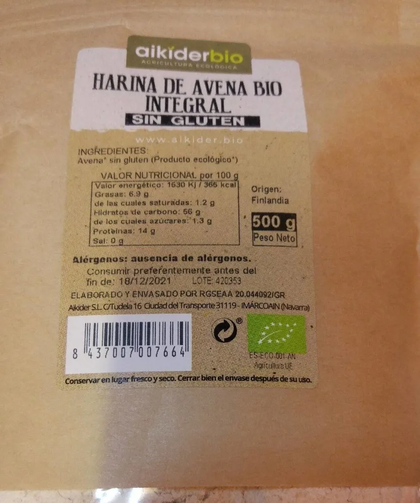 Harina de avena Bio integral