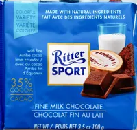 Ritter sport, fine milk chocolate