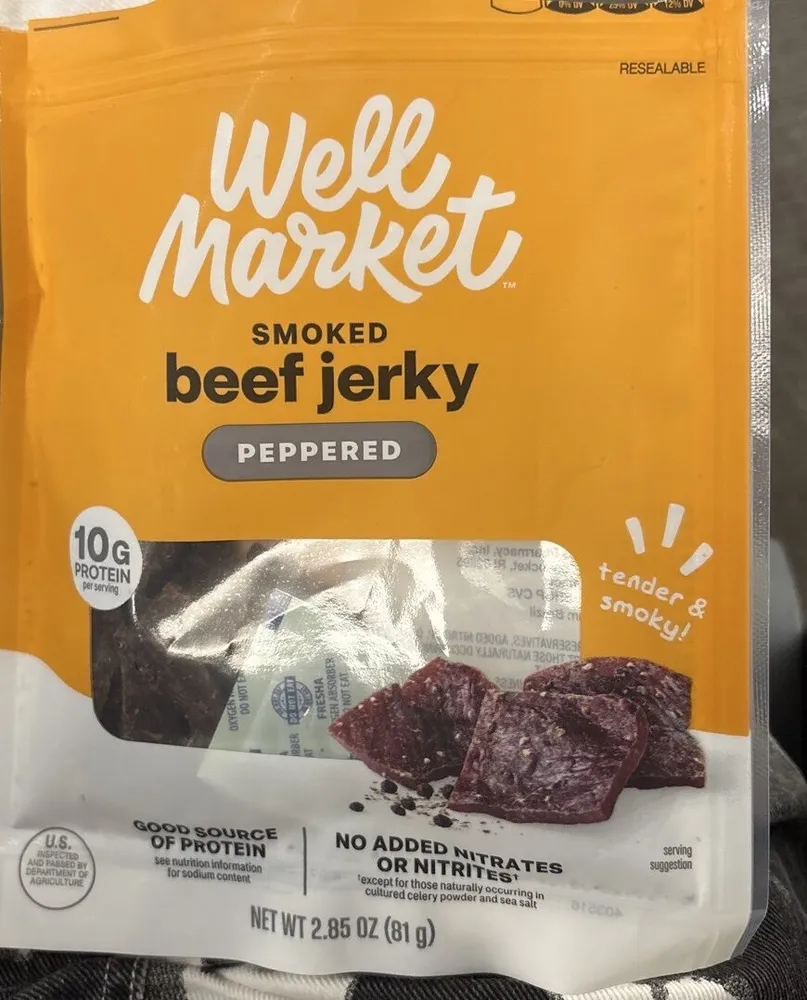 Smoked beef jerky peppered