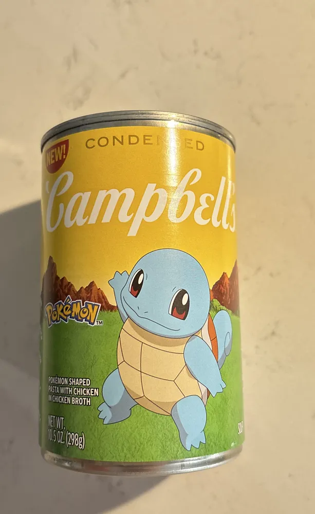 Pokemon shaped pasta with chicken in chicken broth