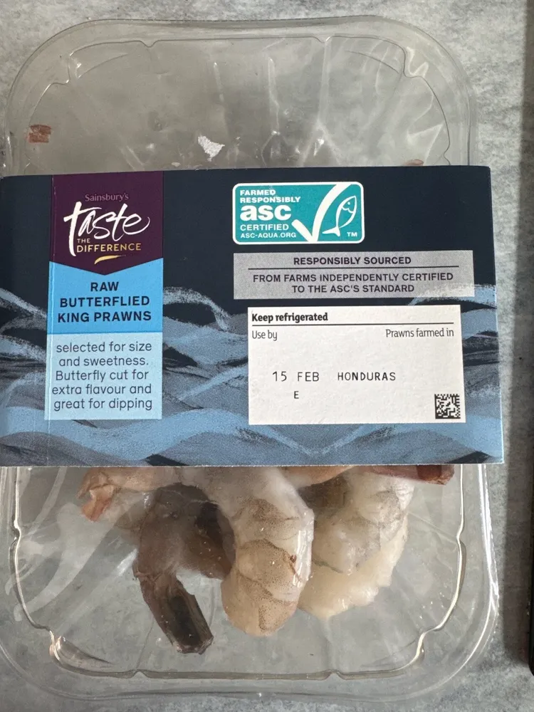 Raw Tail On king prawns
