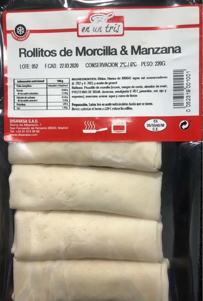 Rollitos de morcilla y manzana