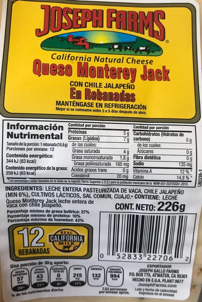 QUESO MONTEREY JACK JOSEPH FARMS