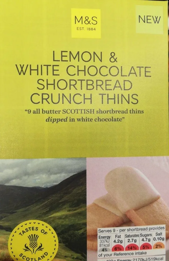 Lemon and white chocolate shortbread crunch thins