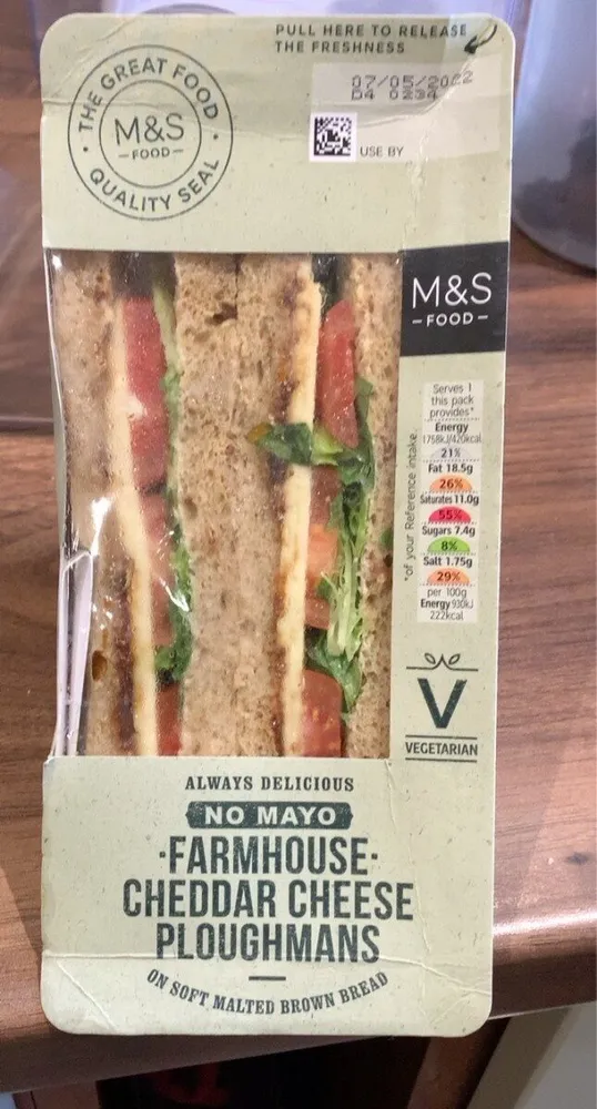 Cheddar cheese ploughmans sandwich