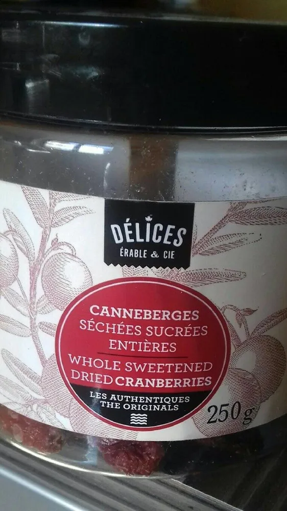 canneberges séchées sucrées entières
