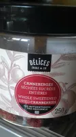 canneberges séchées sucrées entières