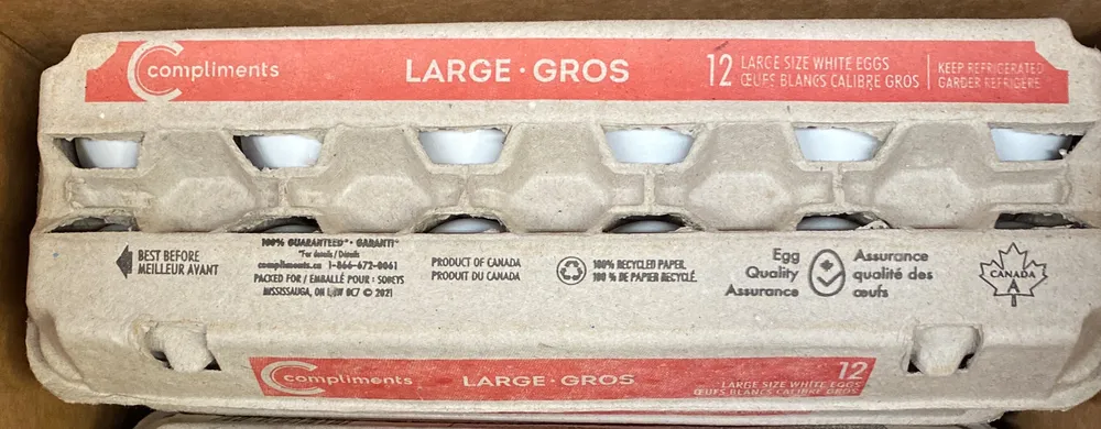 Large White Eggs / Œufs blancs calibre gros