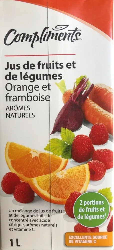 Jus de fruits et légumes Orange et framboise