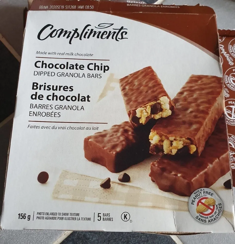 Brisures de chocolat  - barres granola enrobées