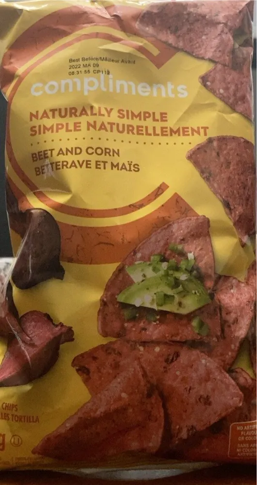 Beet and corn tortilla chips