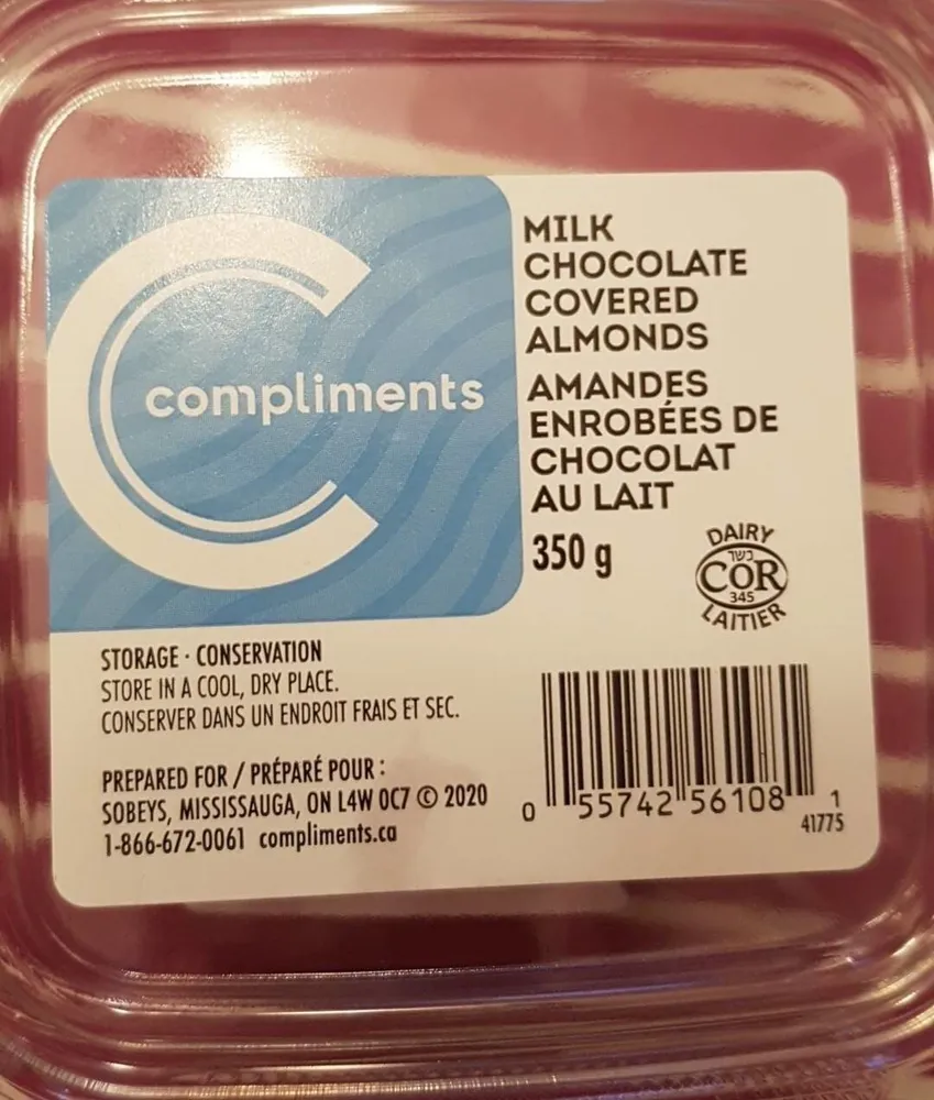 Amandes enrobées de chocolat au lait
