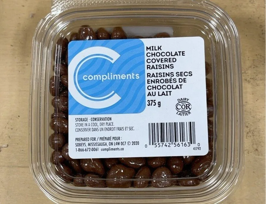 Milk chocolate covered raisins