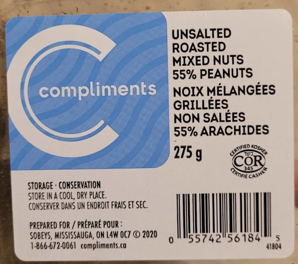 Unsalted Roasted Mixed Nuts 55% peanuts