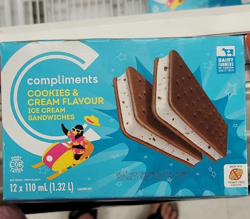 Compliments cookies and cream ice cream