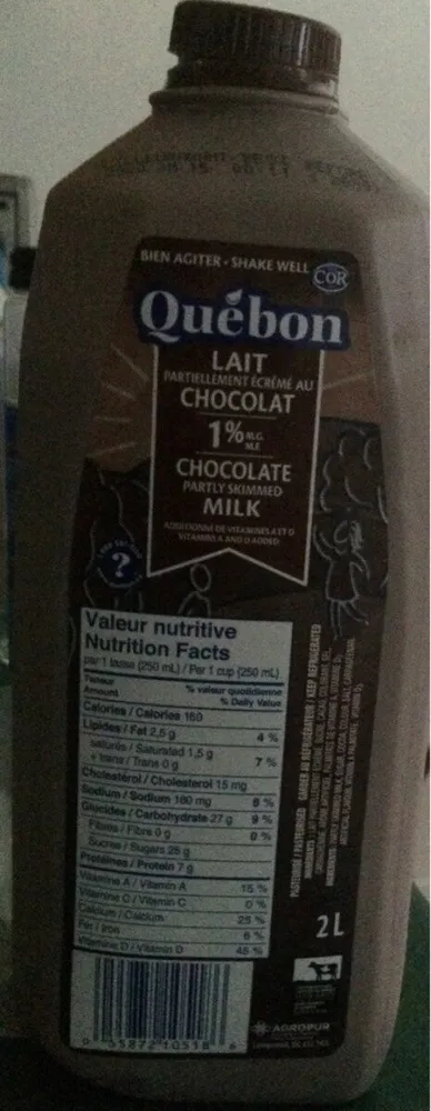 Lait partiellement ecremé au chocolat