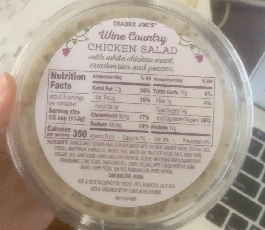 Wine Country Chicken Salad with White Chicken Meat, Sweetened Dried Cranberries & Pecans