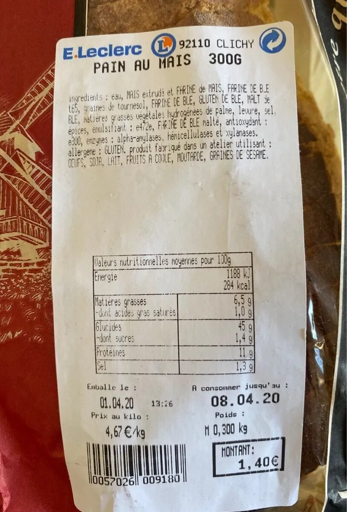 Pain au mais 300g