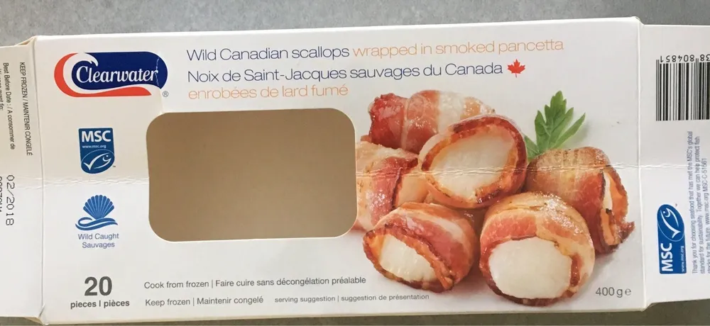 Noix de Saint-Jacques sauvages du Canada enrobées de lard fumé