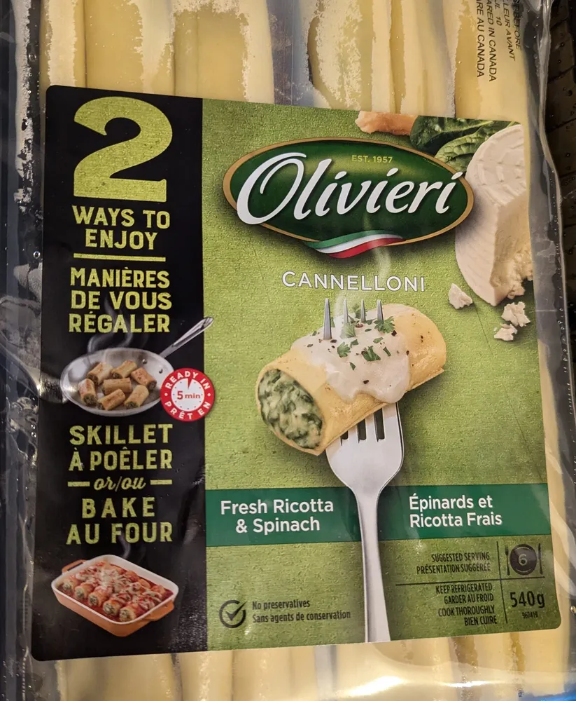Ricotta and spinach cannelloni