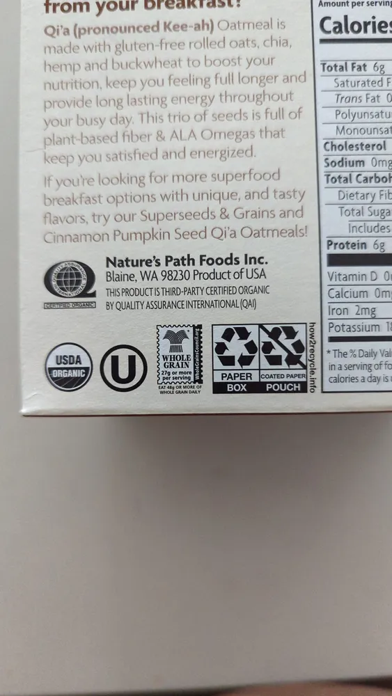 Qi'a Gluten-Free Oatmeal – Creamy Coconut