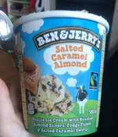 Salted Caramel Almond Vanilla Ice Cream with Roasted Almond Slivers, Fudge Flakes & Salted Caramel Swirls