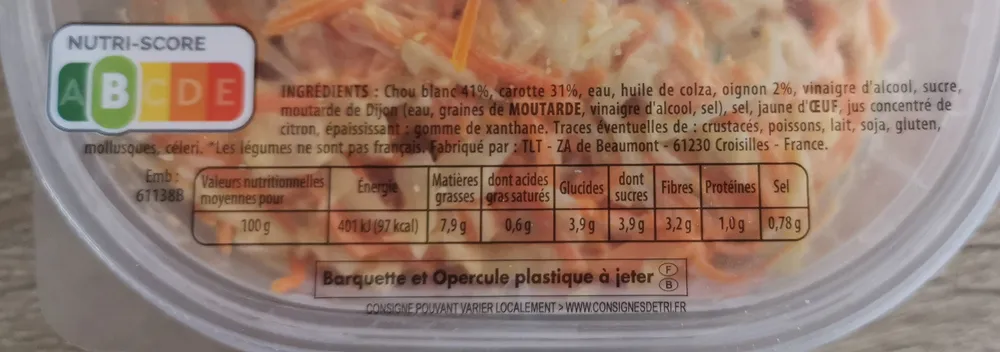 coleslaw choux blanc carottes & oignons