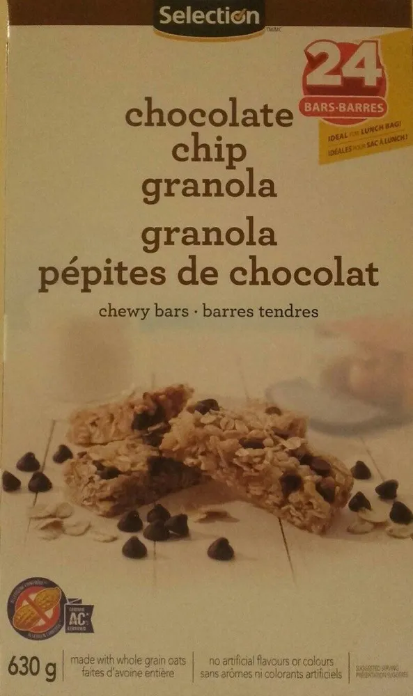 Barres tendres granola pépites de chocolat