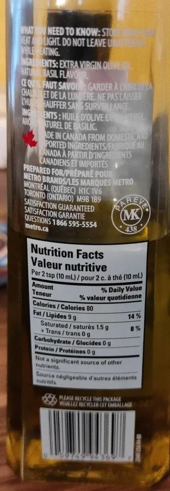 Huile d'olive au Basilic