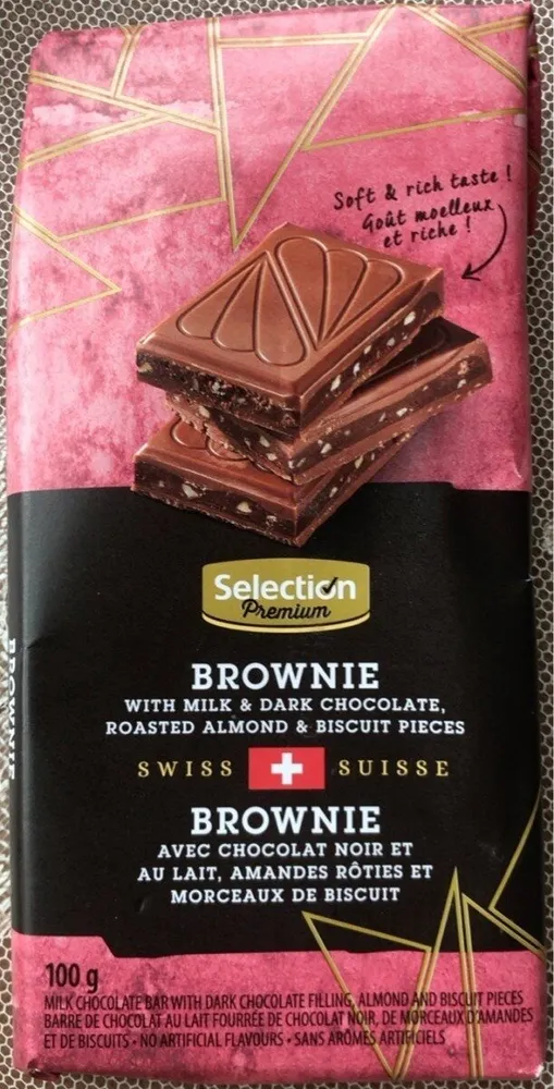 Chocolat Brownie noir et lait avec amandes roties et biscuit