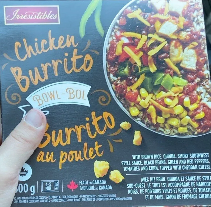 Burrito au poulet plat congelé