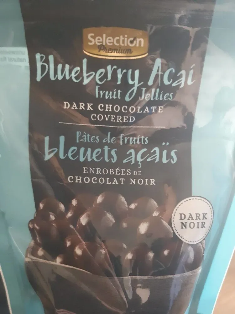 Pâtes de fruits bleuet açais enrobés de chocolat noir