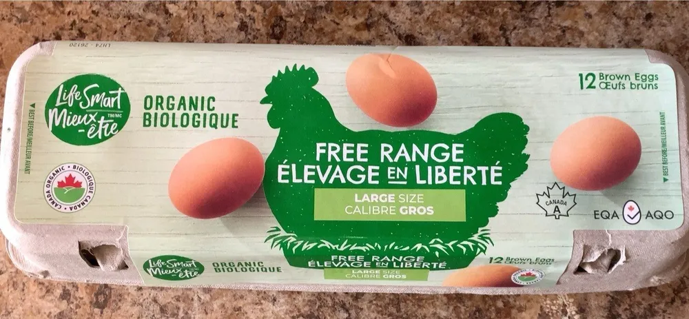 12 Large Organic Free-Range Eggs, brown.