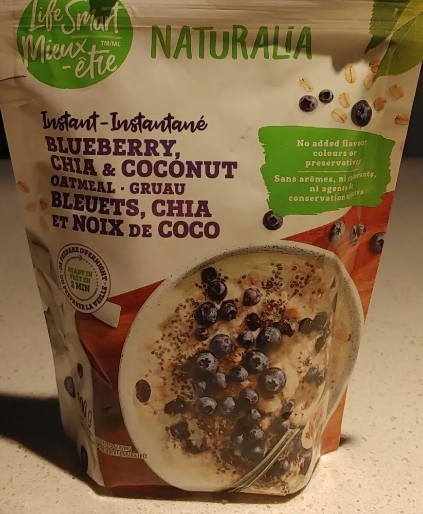 Instantané gruau bleuets chia et noix de coco