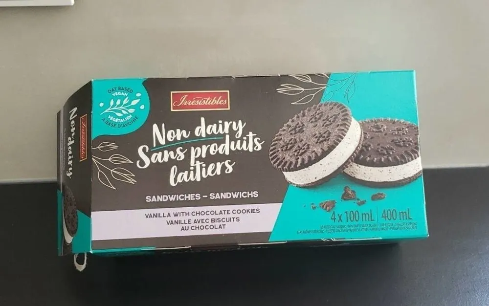 Ice cream sandwich vanilla with chocolate cookies