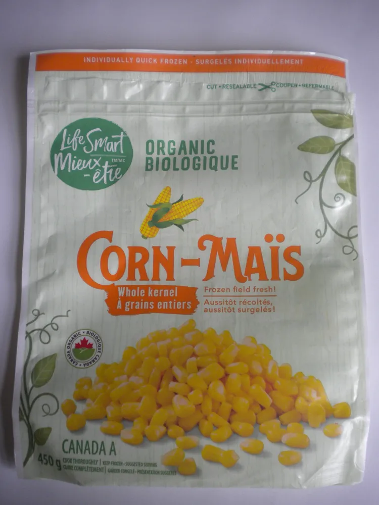 Maïs à grains entier surgelés, Biologique