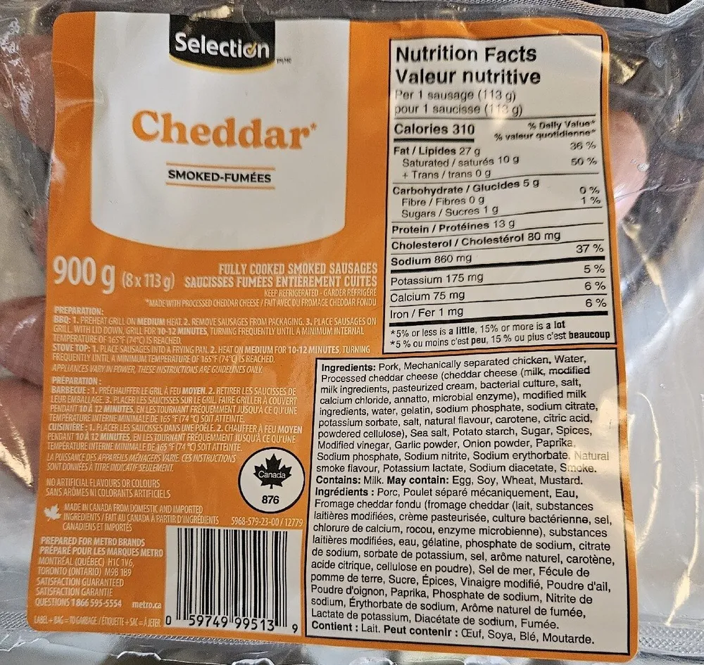 Cheddar Fully Cooked Smoked Sausages