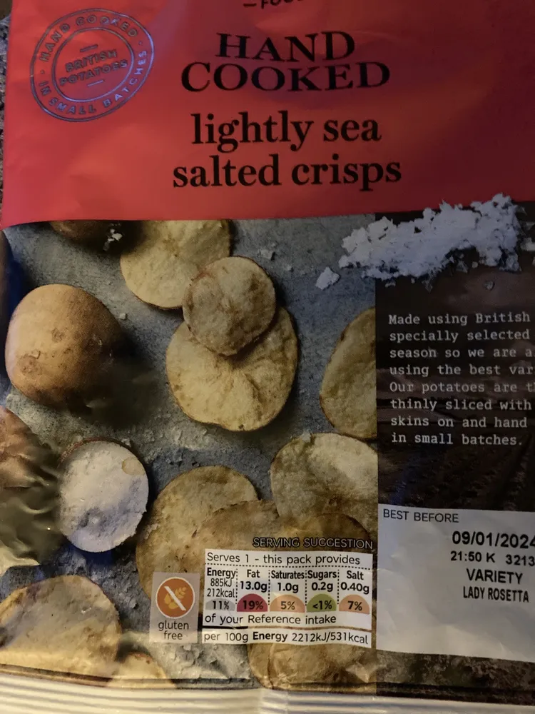 Lightly sera salted hand cooked crisps