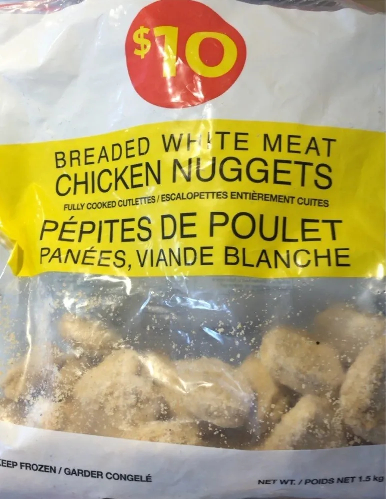Breaded white meat chicken nuggets