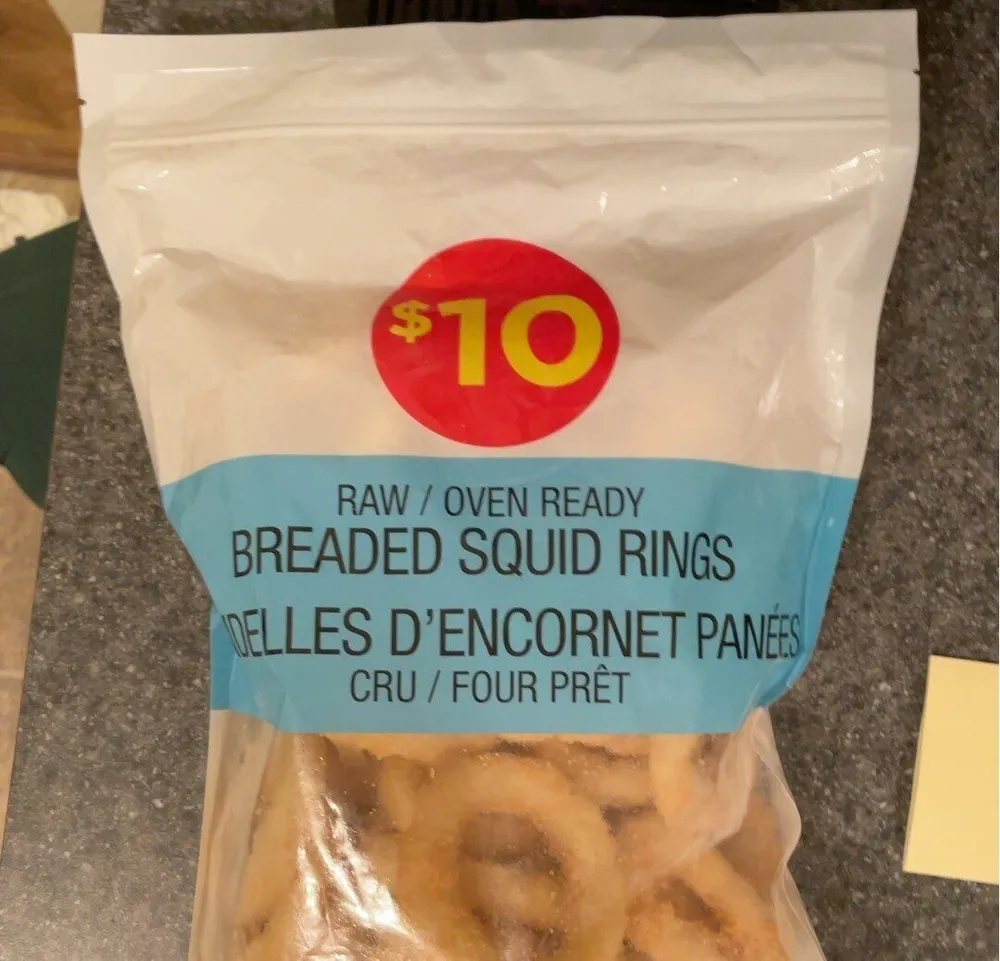 Raw/oven ready breaded squid rings