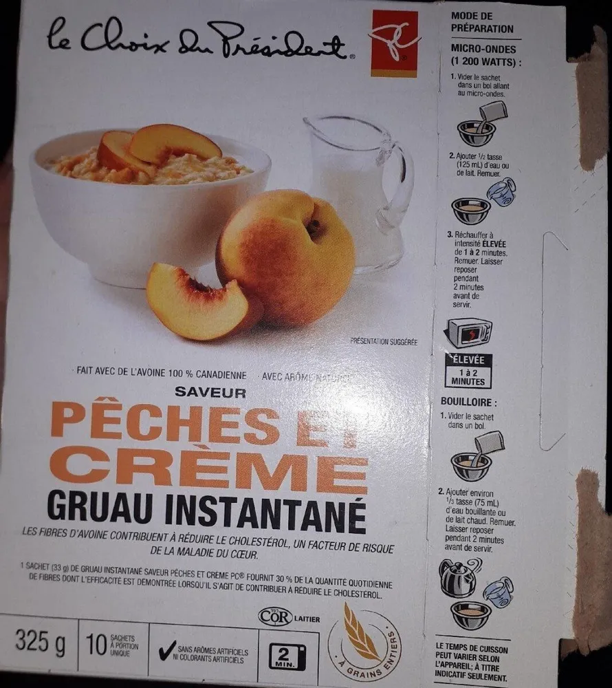 Pêcheset crème gruau instantané