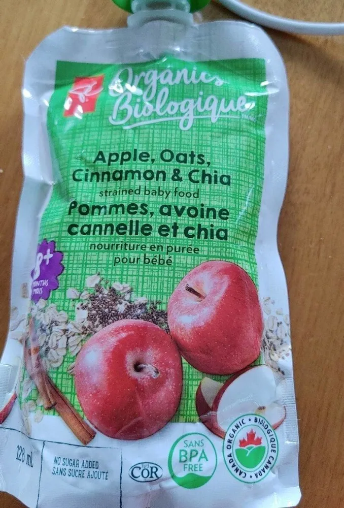 Pomme , avoine , cannelle et chia Nourriture en purée pour bébé